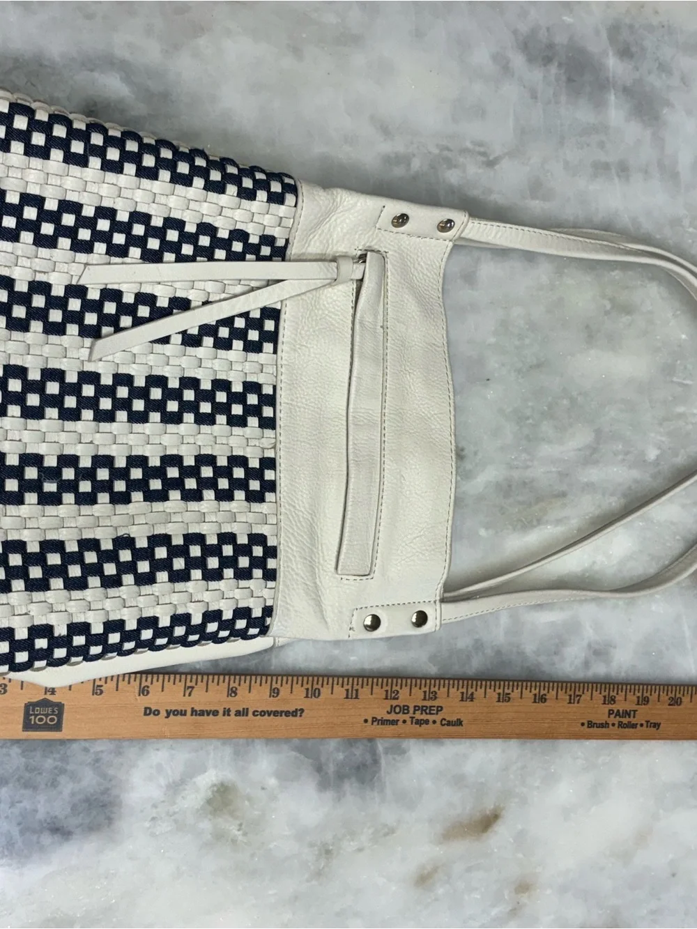 Kooba Handcrafted Leather Denim Woven Bucket Bag Tote
